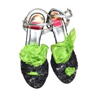 Coach, Signature Elisa, 3 inch Heels, New No Box, 6.5, Sandals, Black, Silver